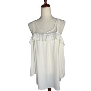 Fifth & Ninth Off-Shoulder Ruffle Tunic Blouse Ivory Straight Neck Polyester XL